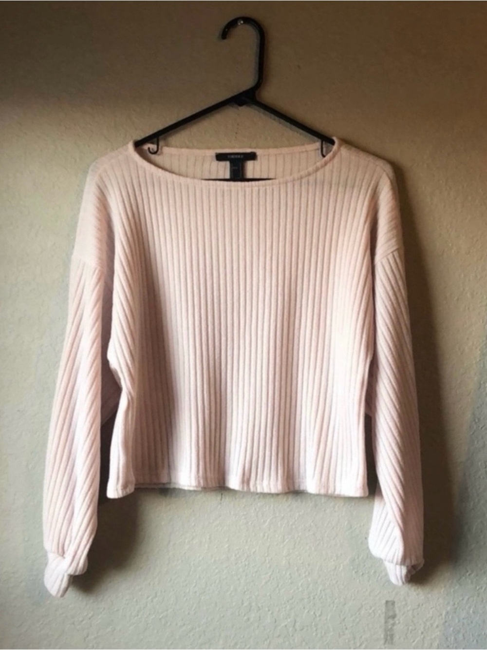 Forever 21 Sweater Women’s Y2K Off White Cropped Ribbed Knit Casual Top Small